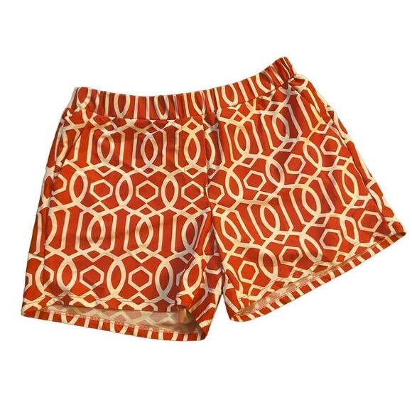 Jude Connally Red & White Geometric Print Shorts Elastic Waist Small - Picture 1 of 6